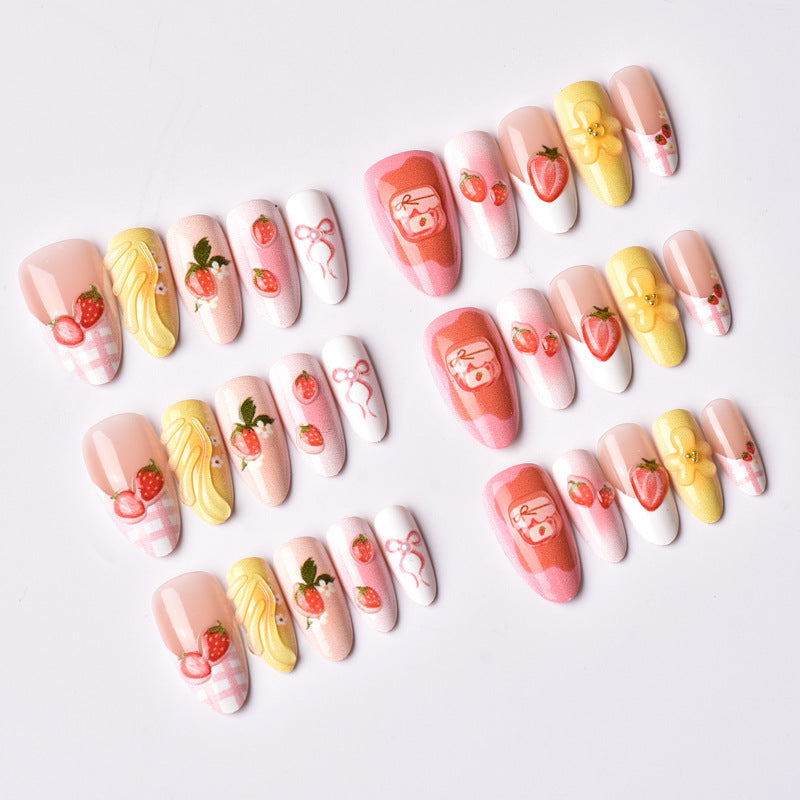 Charming Strawberry-Themed Press-On Nail Art Set Kalsten