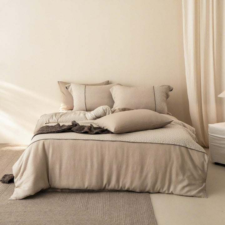 Luxurious bedding set made of washed cotton percale with fine waffle texture