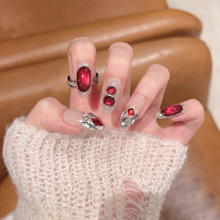 Premium Decorative Press-On Nail Set with Gemstone Accents Kalsten