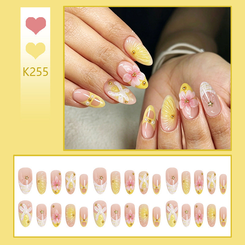 Artificial nails with floral glitter pattern Kalsten
