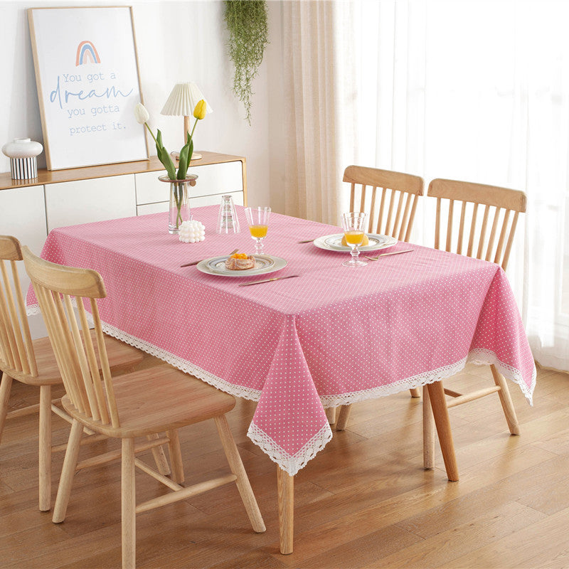 Polka Dot Lace Trim Tablecloth