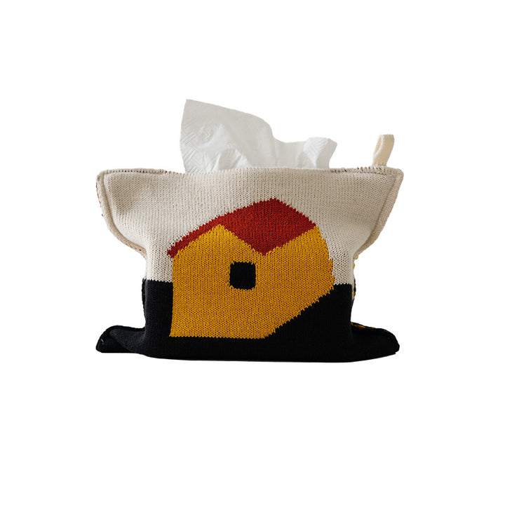Knitted tissue box cover with geometric jacquard pattern and zipper Kalsten