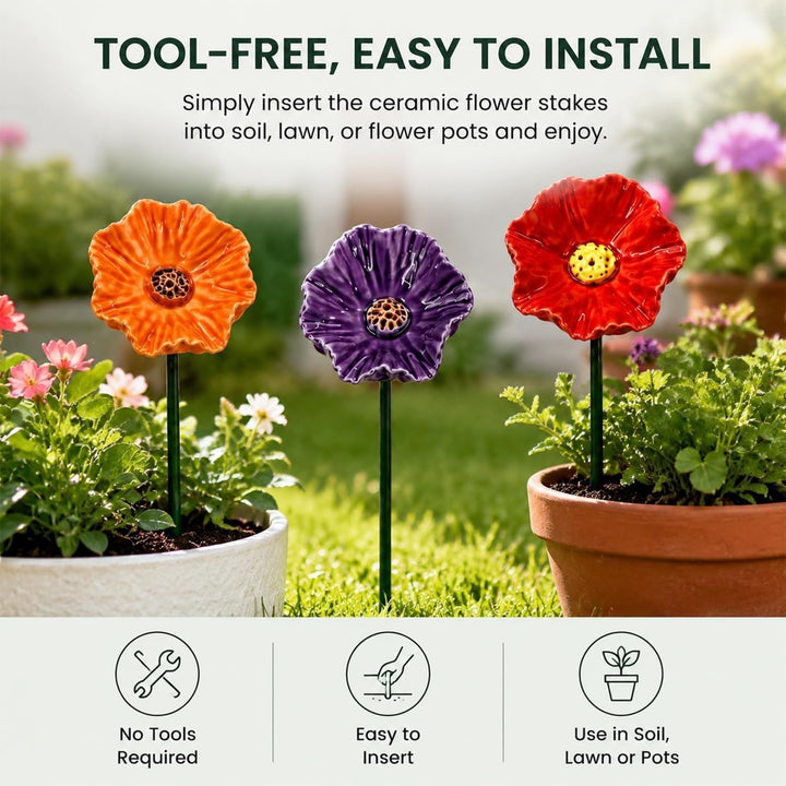 Garden Decorative Poppy Flower Stake Kalsten