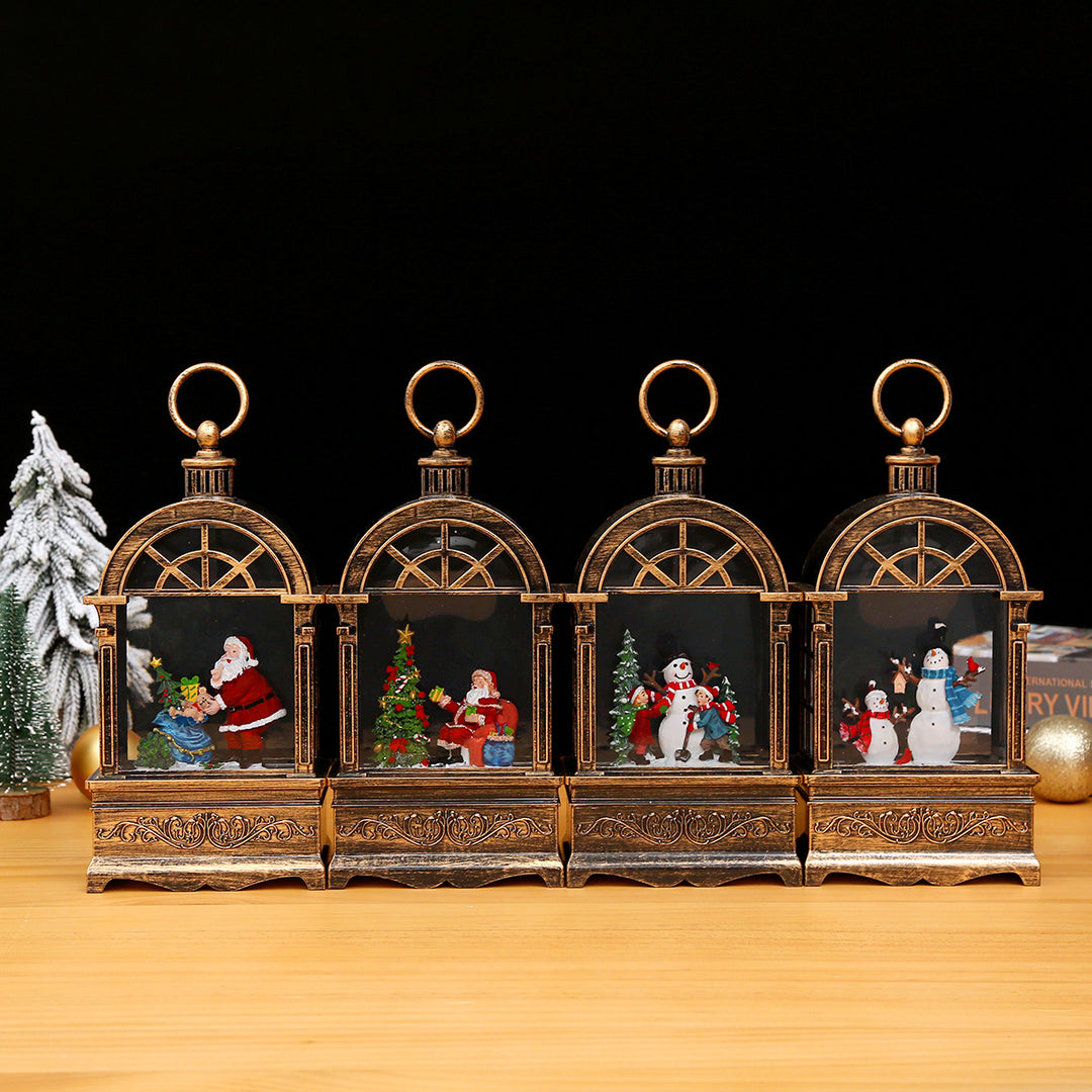 Nostalgic Christmas lantern with snowfall and moving Santa Claus scene Kalsten