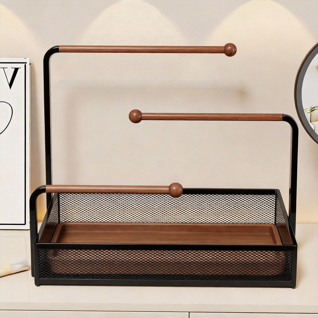Two-Tier Mesh Tray Vanity Hair Accessory & Jewelry Organizer Stand