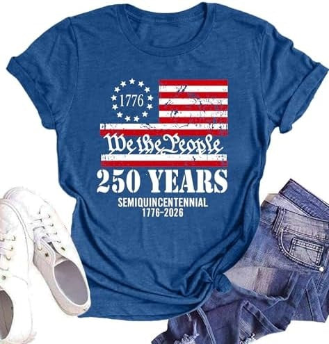 Unisex nan Patriotic semiquincentennial graphic cotton tee with distressed American flag and We the People print Kalsten