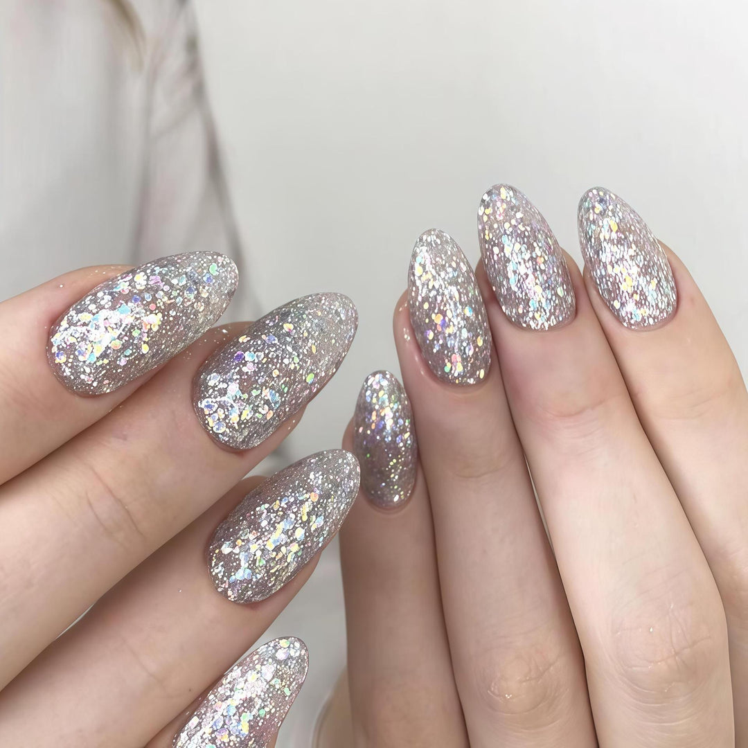 Sparkling Glittery Almond-Shape Press-On Nails Kalsten