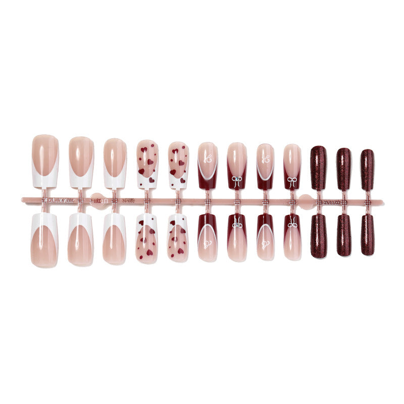 Elegant Press-On Nail Set with Artistic Heart and Glossy Finish Kalsten
