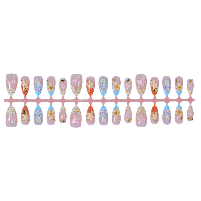 Decorative Press-On Nail Art Set with Summer-Inspired Ocean Designs kalsten