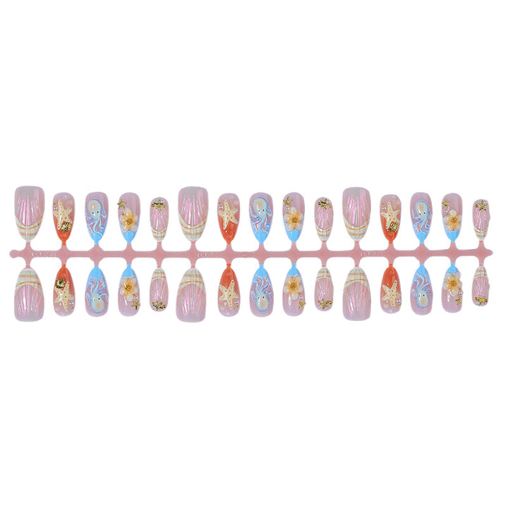 Decorative Press-On Nail Art Set with Summer-Inspired Ocean Designs kalsten