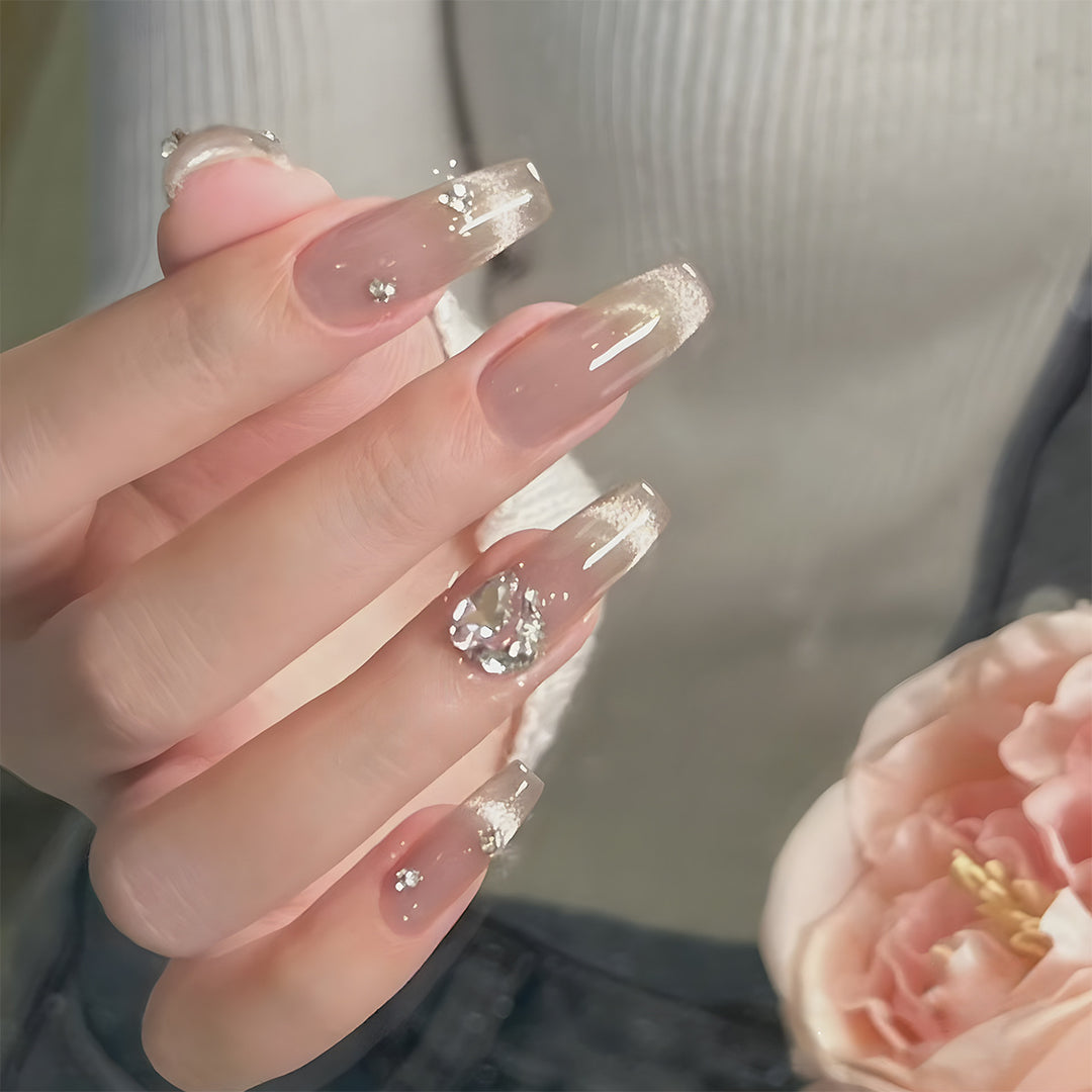 Decorative Press-On Nail Art Set with Elegant Rhinestones kalsten