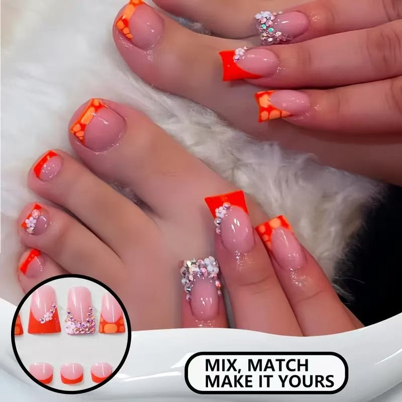 Decorative Press-On Nail Set with Vibrant Shapes and Gems Kalsten