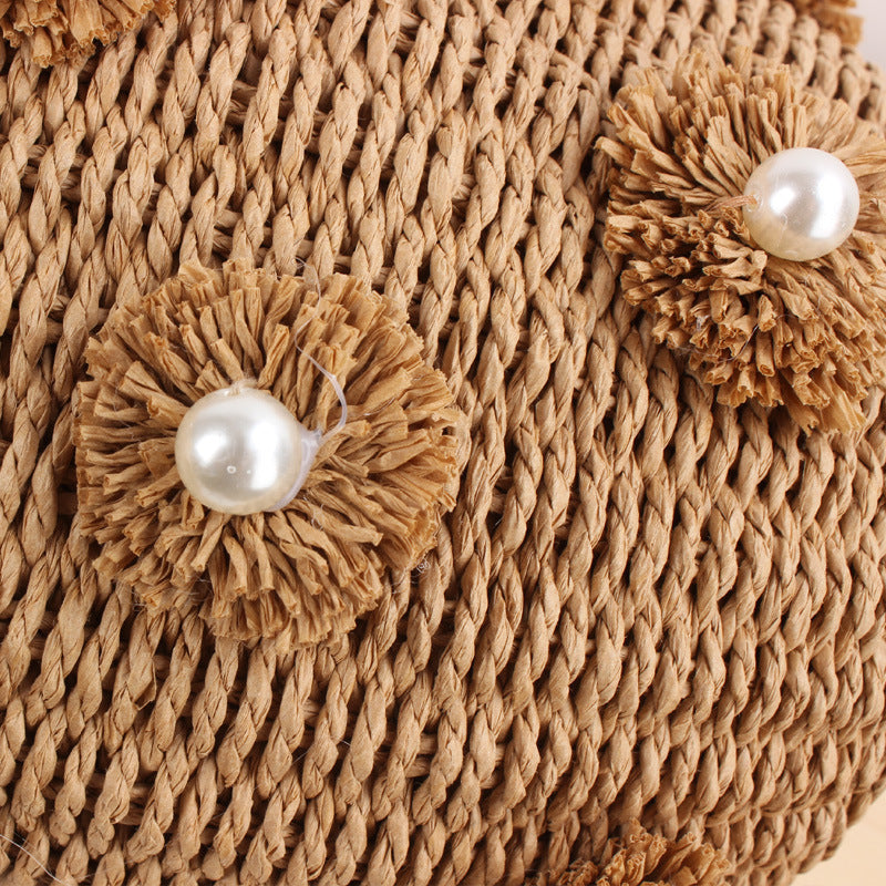 Handcrafted basket bag with bead appliqués Kalsten