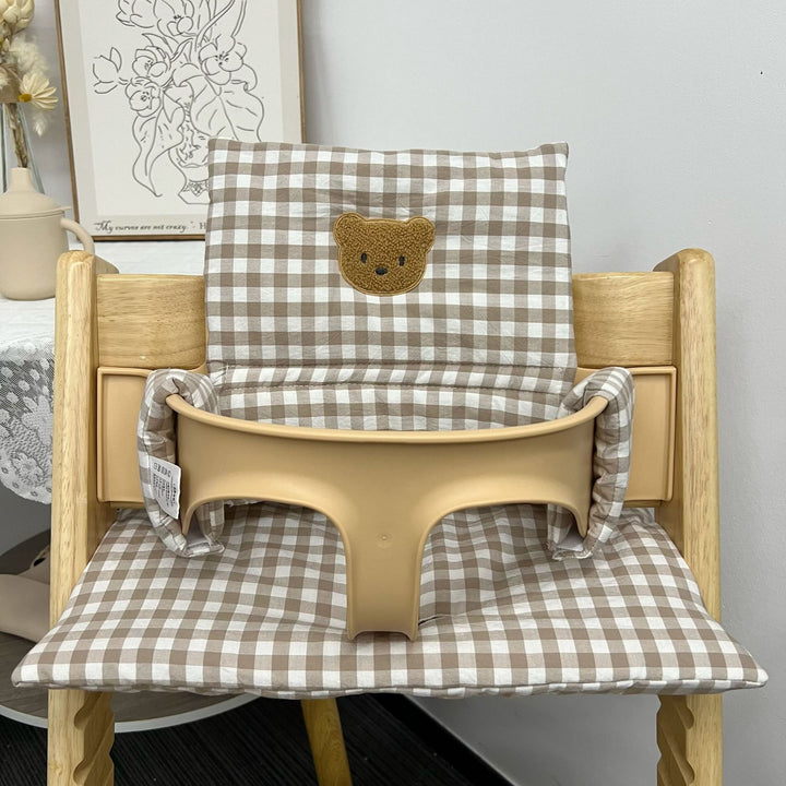 Padded Gingham High Chair Cushion Set with Teddy Appliqué