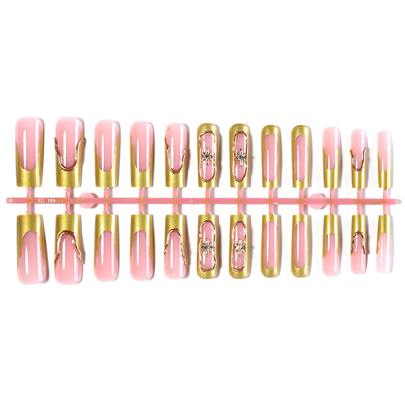 Elegant Press-On Nail Art Set with Gold Accent Design Kalsten