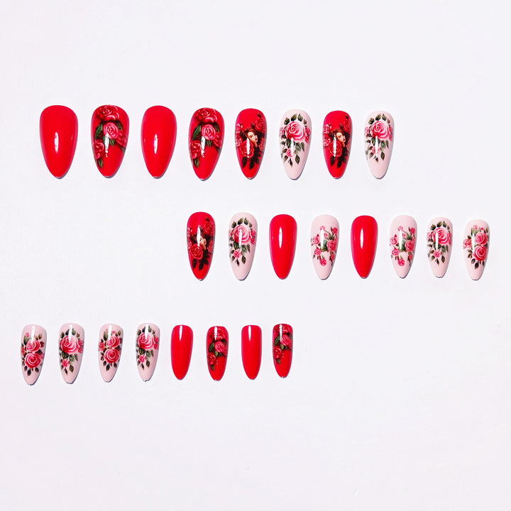 Creative Artificial Nails with Romantic Rose Design Kalsten