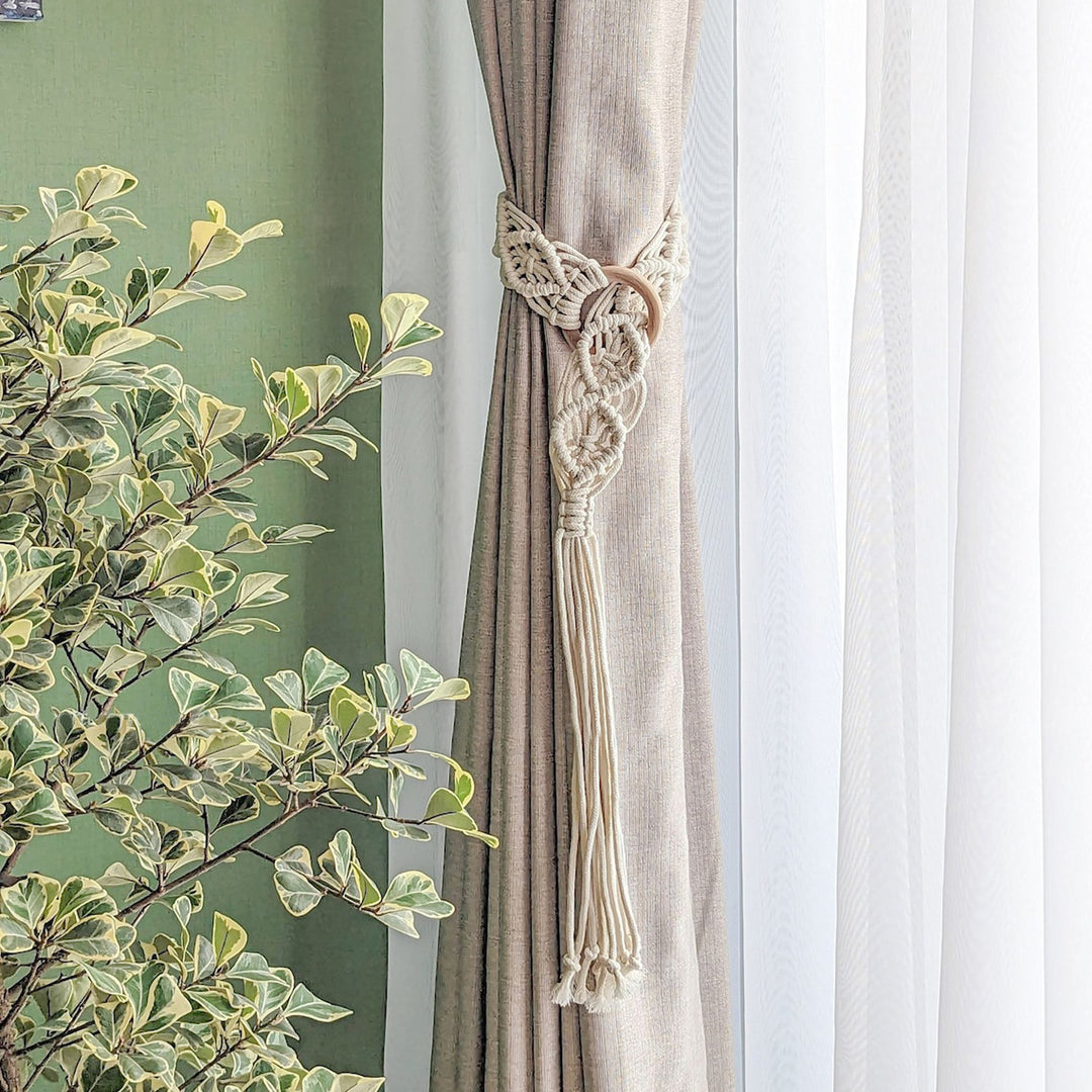 Macrame Curtain Tieback with Wooden Ring Kalsten