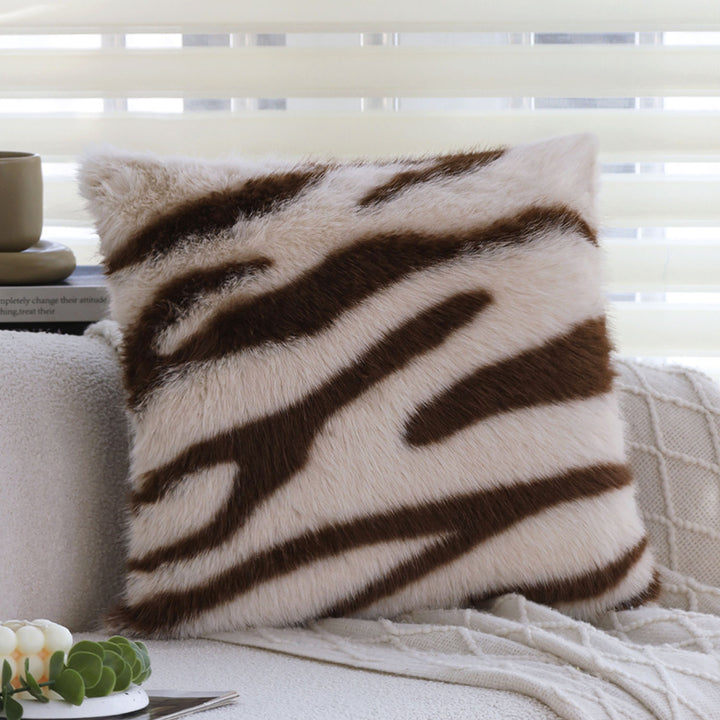 Faux fur decorative pillow with zebra print and extra soft pile Kalsten