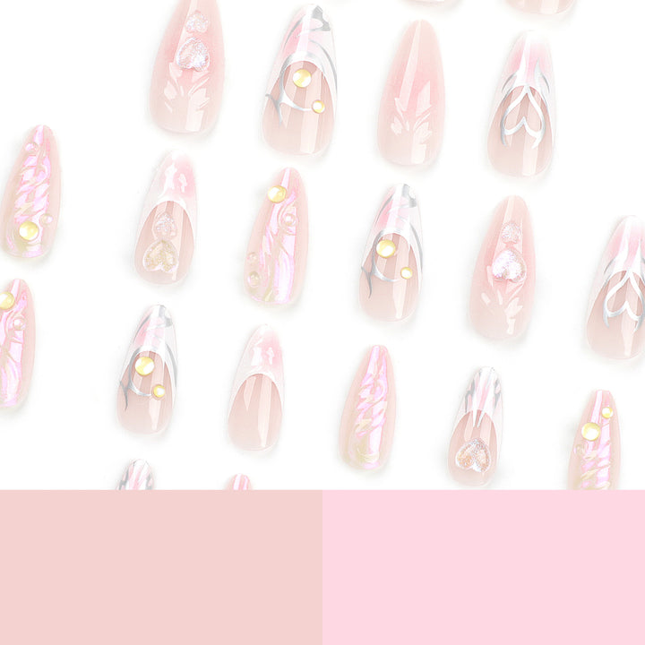 Artful nail extensions with two-dimensional design and glitter accents Kalsten