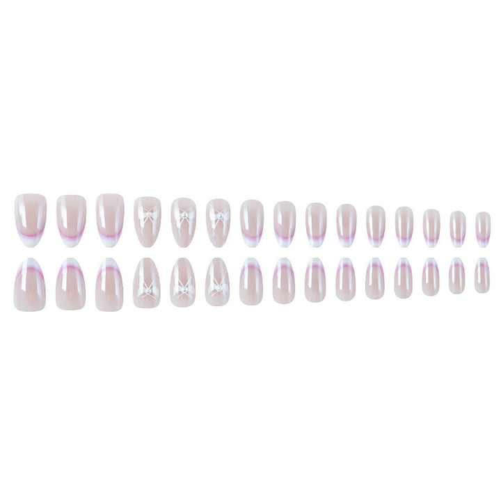 Elegant French Tip Press-On Nails with Bow Accents Kalsten