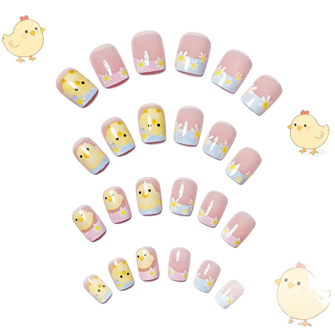 Artificials nails with cheerful chick and flower design Kalsten