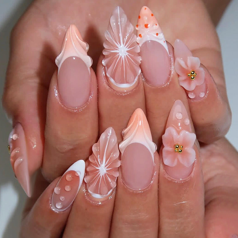 Artificial nail set with creative flower and pearl design Kalsten