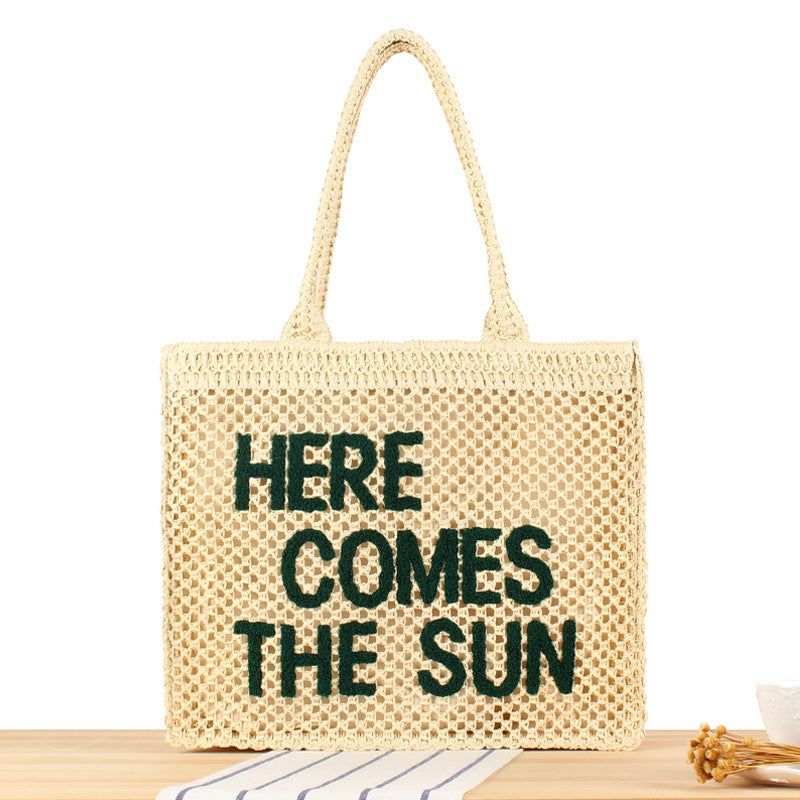 Hand-knotted basket bag with colorful lettering Kalsten