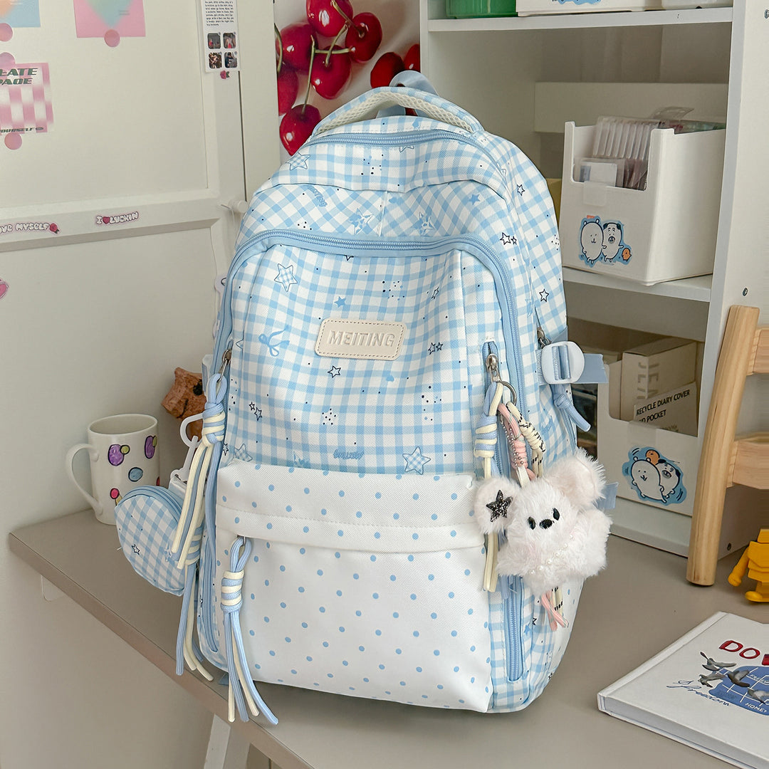 Decorative Plaid and Star Patterned Backpack Kalsten