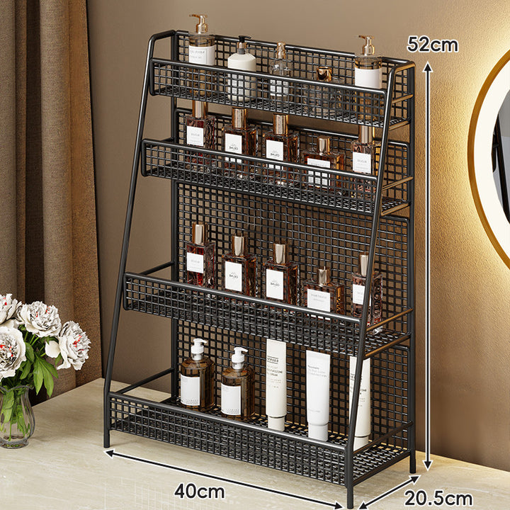 Two-Tier Metal Grid Countertop Vanity Organizer Shelf with Raised Front Lip