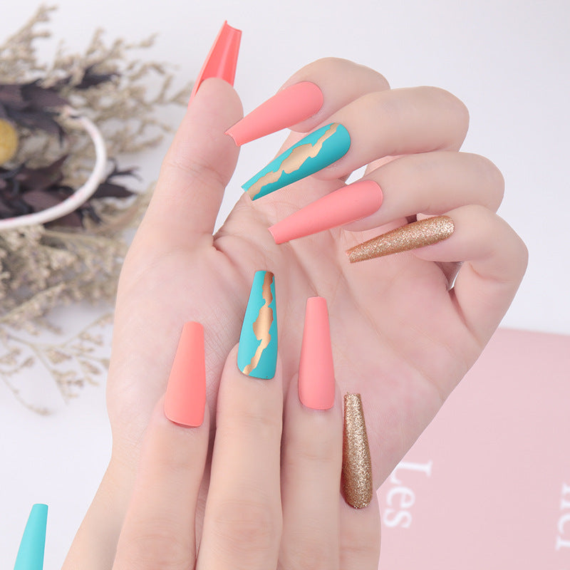 Stylish Long Stiletto Press-On Nails with Unique Matte and Glitter Finish Kalsten