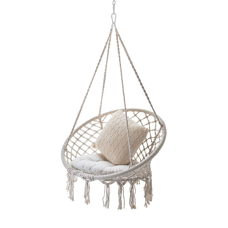 Macrame hanging swing chair boho woven fringe indoor outdoor hammock seat Kalsten