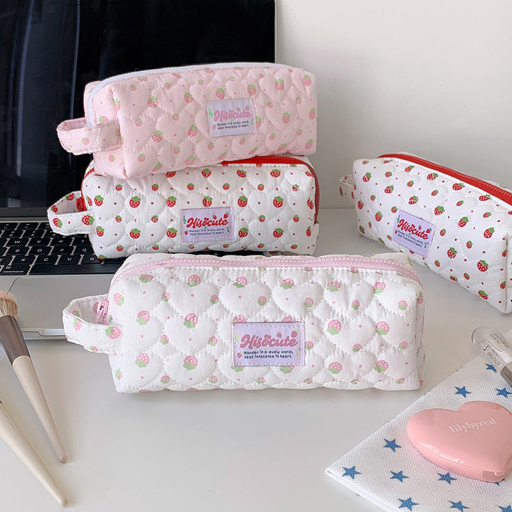Quilted Strawberry Print Pencil Case