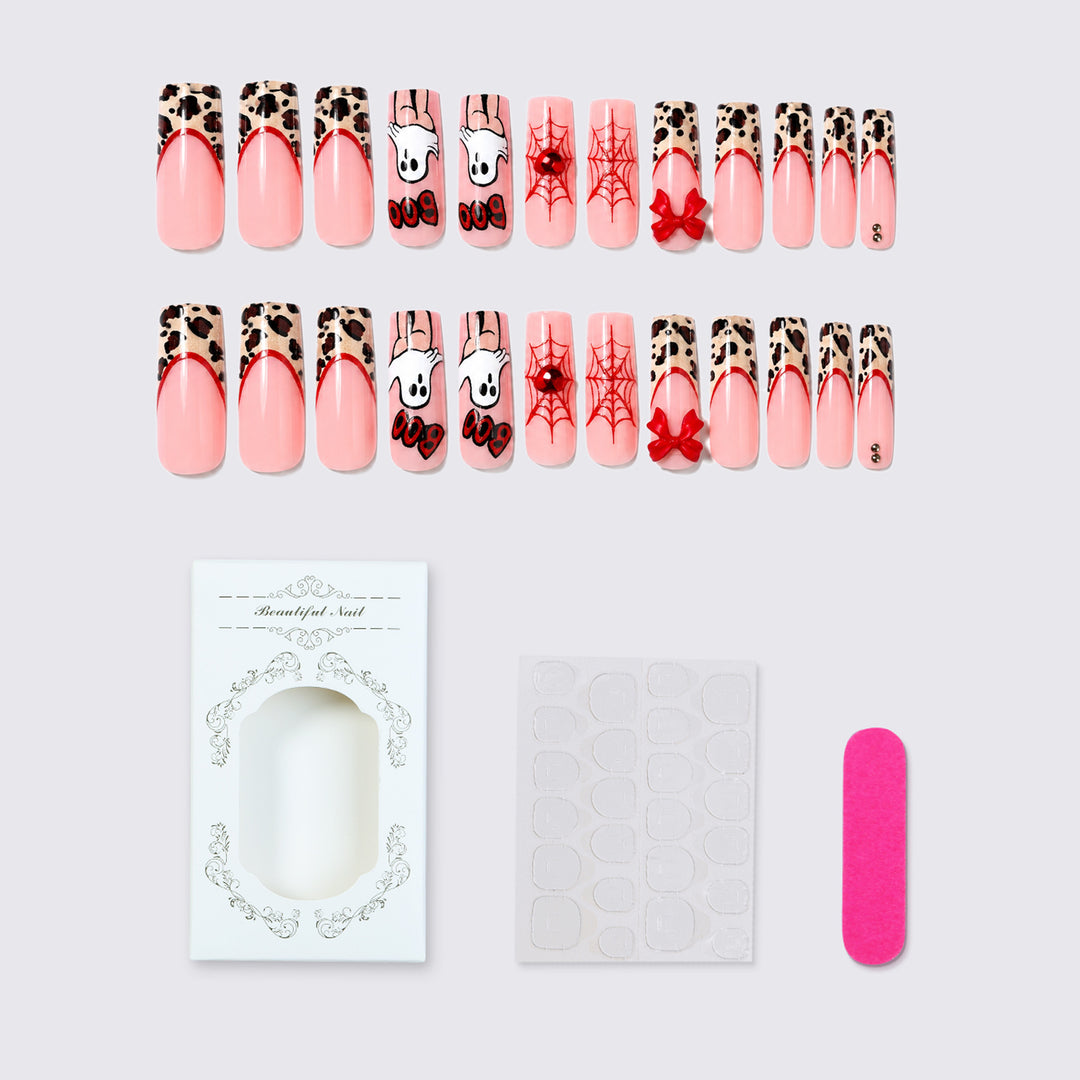 Themed Halloween Press-On Nail Set with Animal and Ghost Prints Kalsten