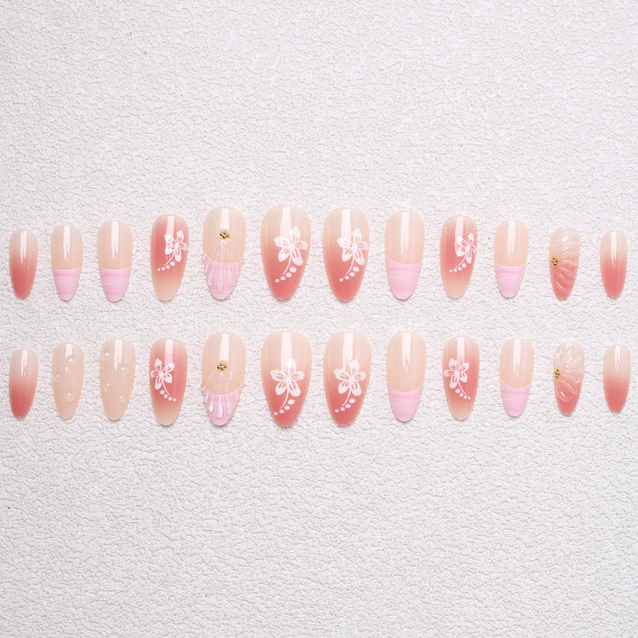Artificial Nail Set with Floral Designs and 3D Decorations Kalsten
