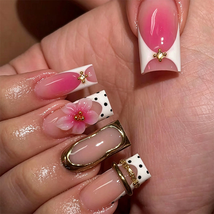 Artistic 3D Nail Tips with Floral Accents Kalsten