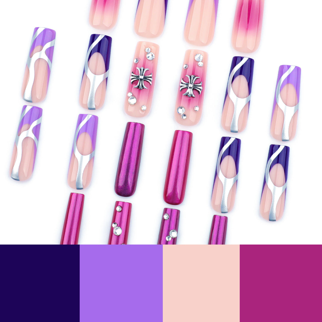 Artistic nail extensions with glitter and flower motifs Kalsten