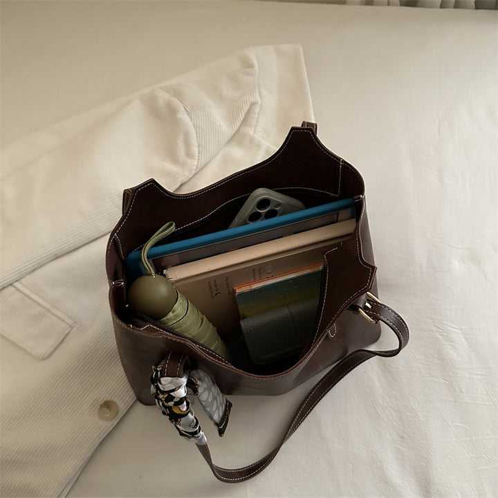 Elegant Faux Leather Tote Handbag with Scarf Detail