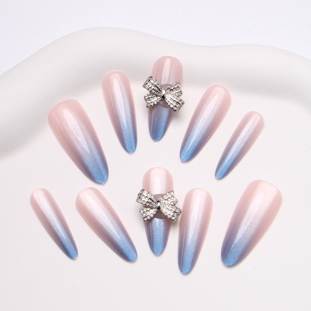 Elegant Stiletto Press-On Nails with Rhinestone Bows Kalsten
