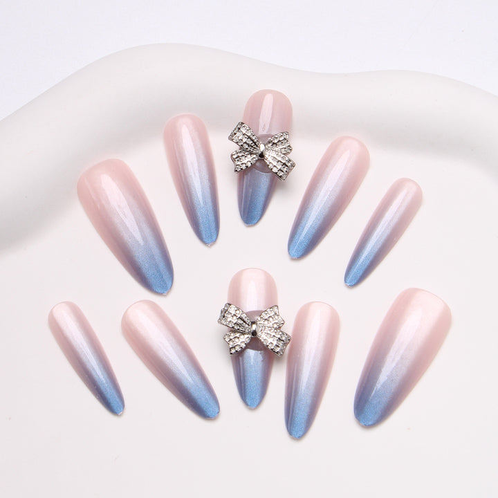 Elegant Stiletto Press-On Nails with Rhinestone Bows Kalsten