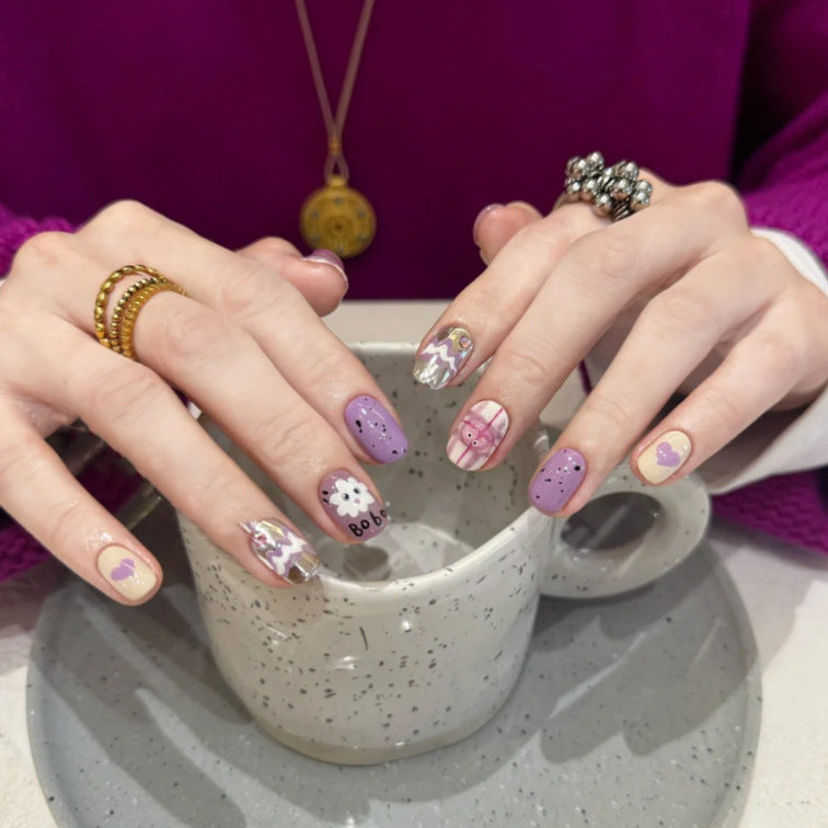 Playful Cartoon-Themed Press-On Nail Art Set Kalsten