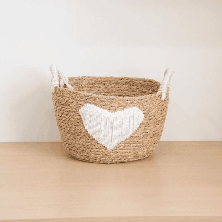 Handwoven storage basket with heart design Kalsten