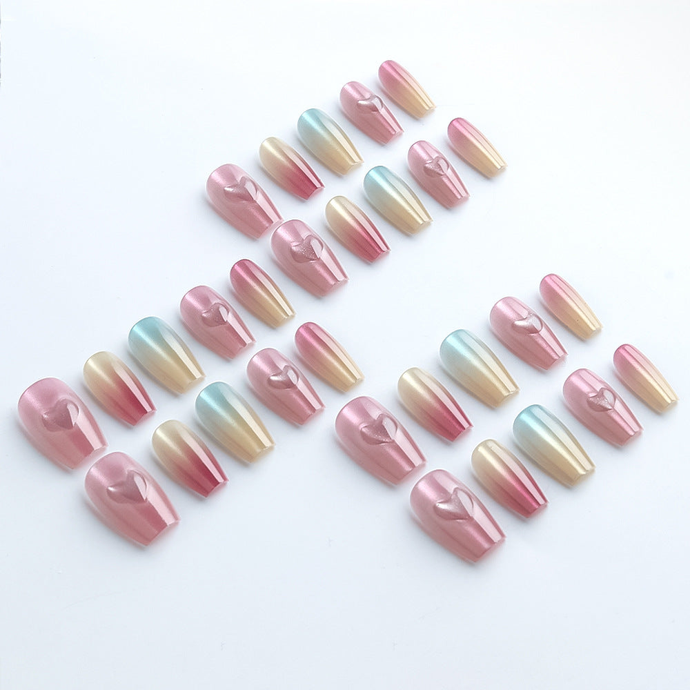 Heart-Embellished Gradient Press-On Nails Kalsten