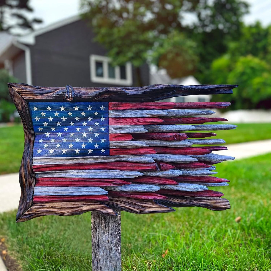 Unisex nan handcrafted rustic wall relief American flag made of driftwood Kalsten