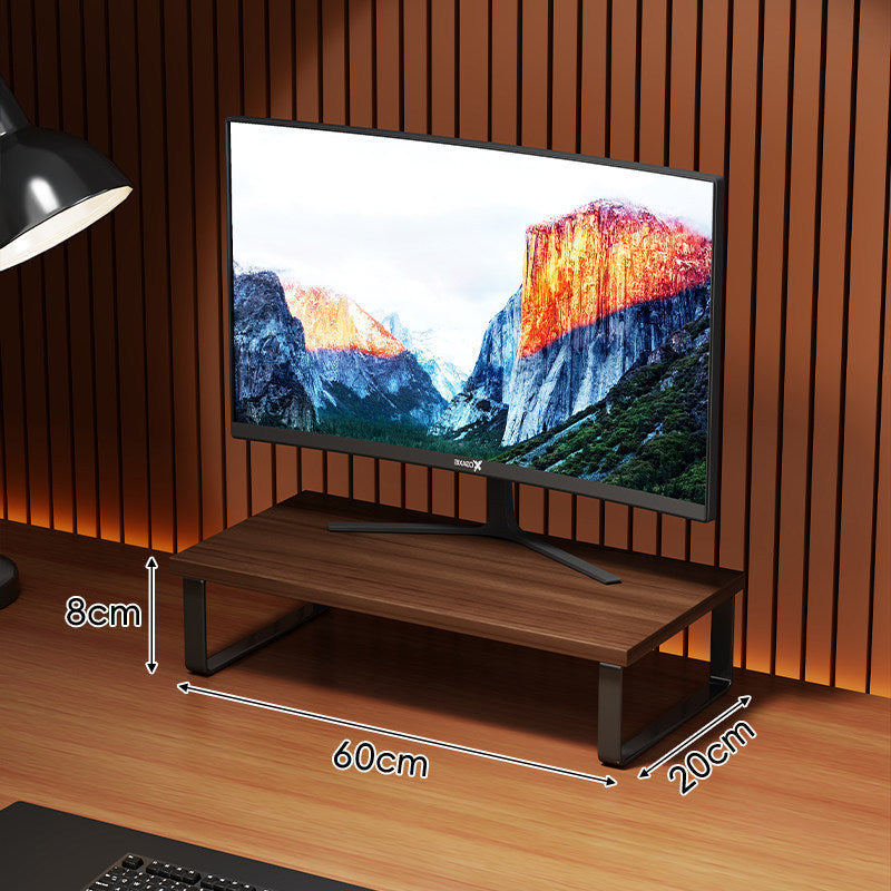 Compact Wooden Monitor Riser with Metal Frame and Under-Shelf Storage