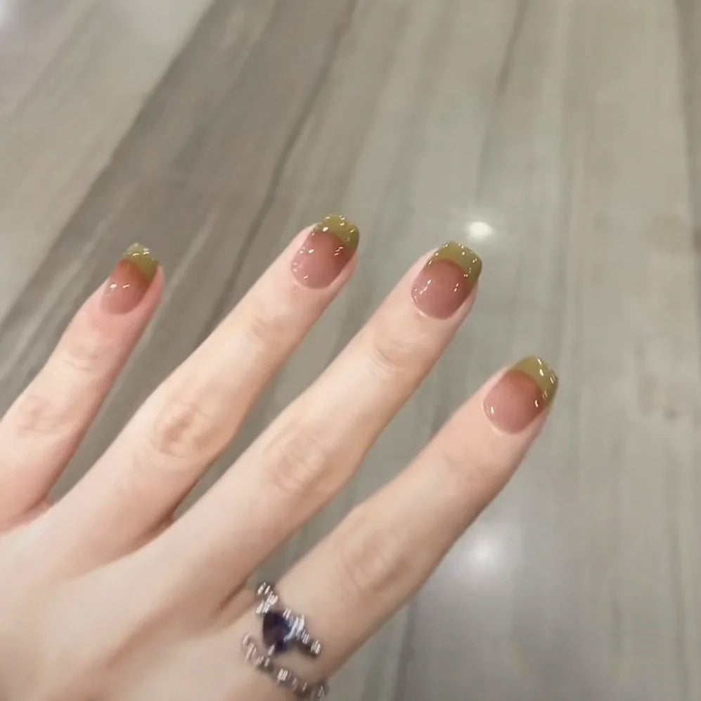 Elegant French Tip Press-On Nails with Pearlescent Finish Kalsten