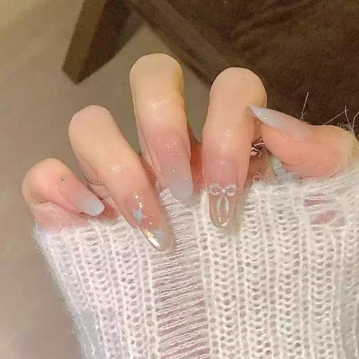 Artistic Press-On Nail Set with Glitter and Floral Accents Kalsten