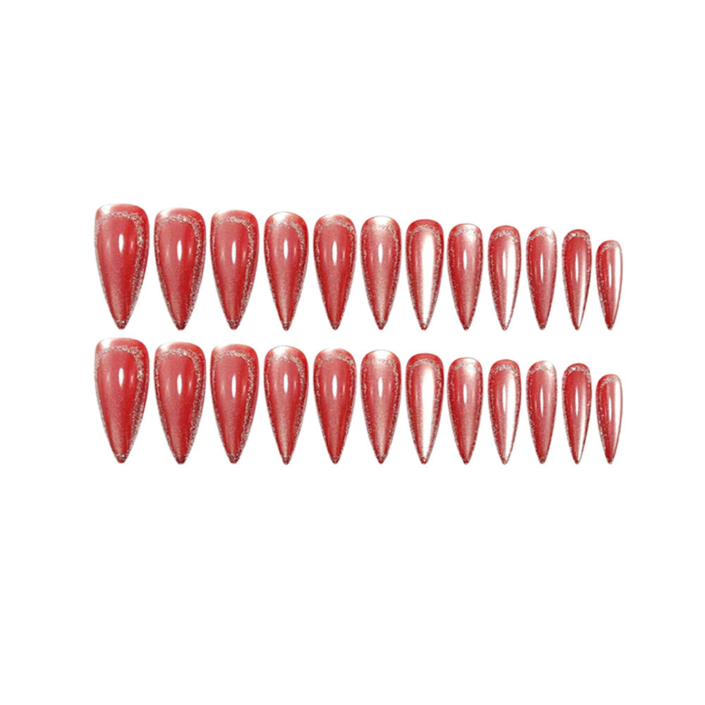 Glamorous Stiletto Artificial Nails with Metallic Edge Kalsten