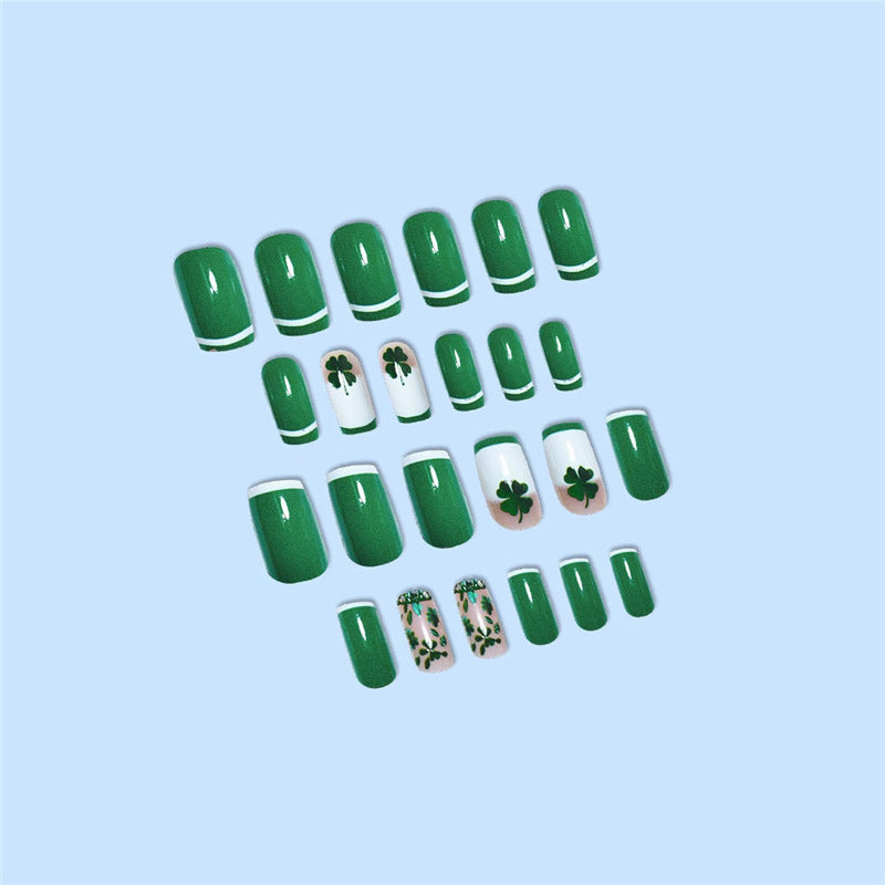 Artistic Shamrock-Themed Press-On Nail Set Kalsten
