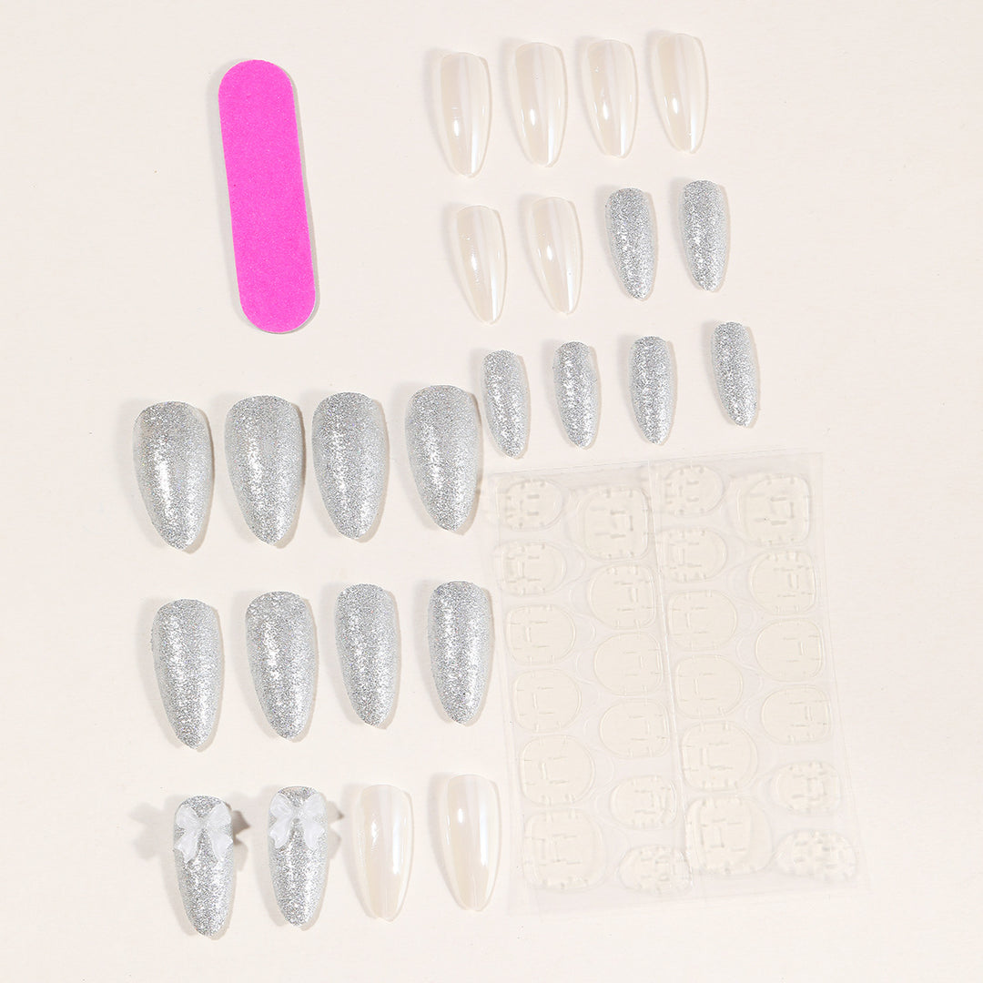 Elegant Stiletto Nail Art Extensions with 3D Bow Accents Kalsten
