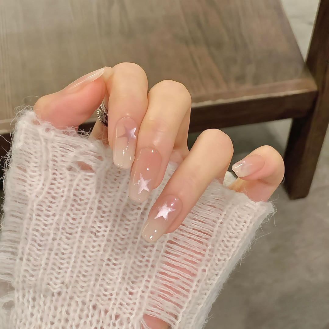 Artificial nails with sparkling stars and gentle gradient Kalsten
